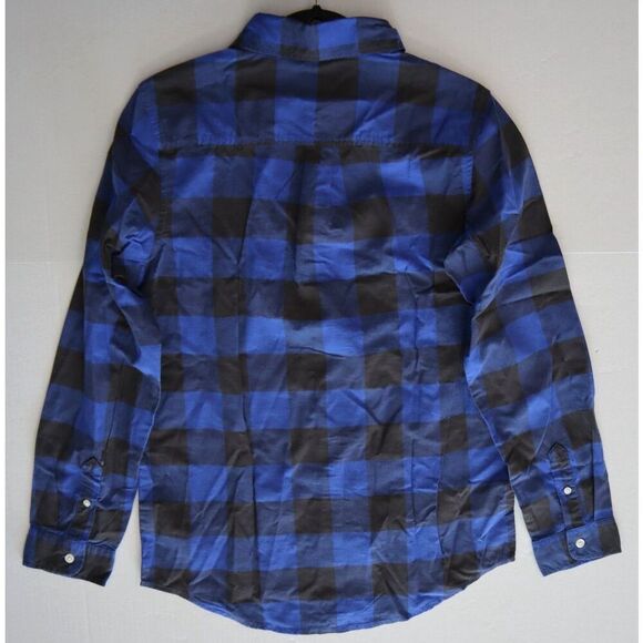 Cat & Jack Boys Sz 2XL (18) Blue/Black Poplin Check L/S Button-Down Shirt - Picture 7 of 7